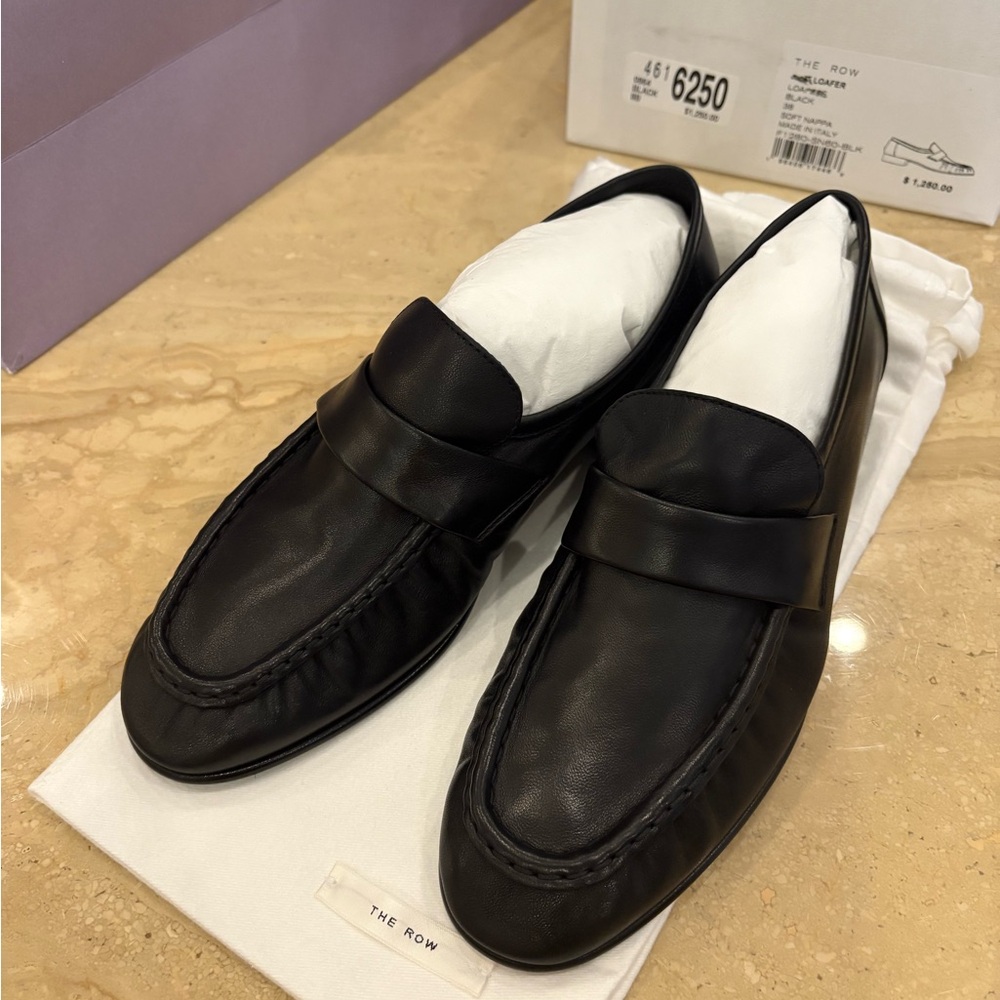 The Row Black Leather Loafers